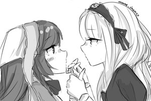 Rating: Safe Score: 0 Tags: 2girls bangs blush closed_mouth eye_contact eyebrows_visible_through_hair from_side greyscale hairband holding_hands image interlocked_fingers long_hair looking_at_another monochrome multiple_girls pair profile sketch suigintou suiseiseki tears white_background yuri User: admin