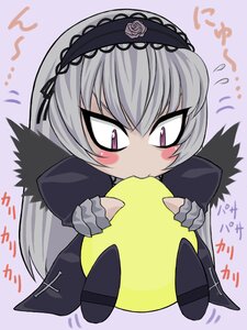 Rating: Safe Score: 0 Tags: 1girl black_wings blush chibi dress eating flower flying_sweatdrops hairband image long_hair long_sleeves pink_eyes rose silver_hair solo suigintou wings User: admin
