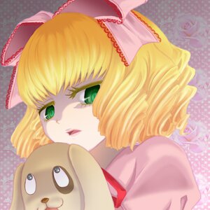 Rating: Safe Score: 0 Tags: 1girl blonde_hair bow drill_hair green_eyes hair_bow hina_ichigo hinaichigo image polka_dot polka_dot_background short_hair solo stuffed_animal teddy_bear User: admin