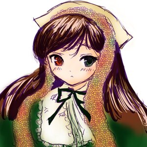 Rating: Safe Score: 0 Tags: 1girl :< bangs blush brown_hair dress frills green_dress green_eyes hat heterochromia image long_hair ribbon solo suiseiseki upper_body User: admin