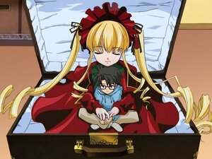 Rating: Safe Score: 0 Tags: 1boy 1girl black_hair blonde_hair bonnet closed_eyes doll drill_hair glasses image long_hair long_sleeves shinku sleeping solo twin_drills twintails very_long_hair User: admin