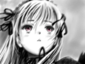 Rating: Safe Score: 0 Tags: 1girl blurry blush flower hair_ribbon image long_hair looking_at_viewer monochrome ribbon solo suigintou User: admin