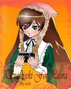 Rating: Safe Score: 0 Tags: 1girl braid brown_hair dress frills green_dress green_eyes heterochromia holding image long_hair long_sleeves orange_background red_eyes simple_background solo suiseiseki User: admin