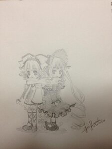Rating: Safe Score: 0 Tags: 2girls artist_name bonnet bow dress hair_bow hat hinaichigo image kirisame_marisa long_hair monochrome multiple_girls pair photo shinku short_hair sketch standing traditional_media very_long_hair User: admin