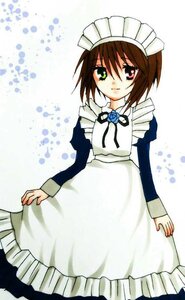 Rating: Safe Score: 0 Tags: 1girl apron blue_dress brown_hair dress flower frills green_eyes heterochromia image juliet_sleeves long_sleeves looking_at_viewer maid puffy_sleeves red_eyes rose short_hair smile solo souseiseki white_background User: admin