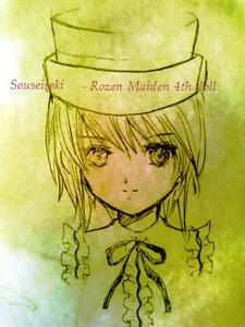 Rating: Safe Score: 0 Tags: 1girl hat image looking_at_viewer monochrome ribbon simple_background smile solo souseiseki User: admin