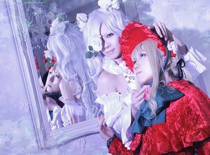 Rating: Safe Score: 0 Tags: animal_ears bare_shoulders bonnet hair_ornament long_hair looking_at_viewer multiple_cosplay multiple_girls snow tagme white_hair User: admin