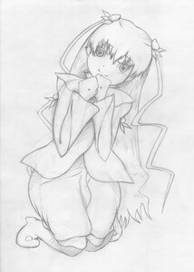 Rating: Safe Score: 0 Tags: 1girl barasuishou blush boots full_body greyscale image kneeling long_hair long_sleeves looking_at_viewer monochrome smile solo User: admin
