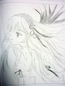 Rating: Safe Score: 0 Tags: 1girl dress floating_hair flower frills hairband image long_hair looking_at_viewer profile ribbon simple_background solo suigintou traditional_media very_long_hair white_background User: admin