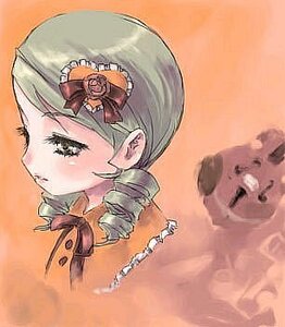 Rating: Safe Score: 0 Tags: 1girl blush bow drill_hair hat image kanaria orange_background solo tears User: admin
