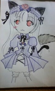 Rating: Safe Score: 0 Tags: 1girl animal_ears cat_ears dress flower hairband image long_hair long_sleeves photo puffy_sleeves red_eyes ribbon rose solo suigintou tail traditional_media User: admin