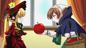 Rating: Safe Score: 0 Tags: 2girls apple basket blonde_hair blue_eyes bonnet brown_hair curtains dress food fruit green_eyes hat image long_hair long_sleeves multiple_girls pair shinku suiseiseki twintails very_long_hair User: admin