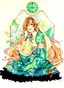 Rating: Safe Score: 0 Tags: 1girl brown_hair dress frills green_dress green_eyes head_scarf image long_hair long_sleeves looking_at_viewer ribbon solo suiseiseki very_long_hair watering_can User: admin