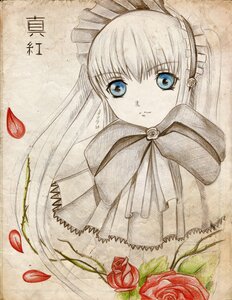 Rating: Safe Score: 0 Tags: 1girl blue_eyes capelet dress flower image long_hair looking_at_viewer marker_(medium) petals pink_rose red_flower red_rose ribbon rose rose_petals shinku solo traditional_media User: admin