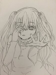 Rating: Safe Score: 0 Tags: 1girl bangs dress eyebrows_visible_through_hair flower greyscale hair_flower hair_ornament hands_up image juliet_sleeves kirakishou long_hair long_sleeves looking_at_viewer monochrome parted_lips solo traditional_media two_side_up upper_body very_long_hair User: admin