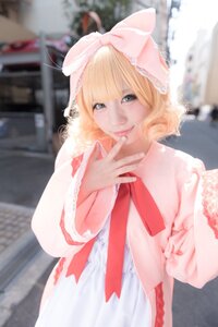 Rating: Safe Score: 0 Tags: 1girl 3d bangs blonde_hair blue_eyes blurry blurry_background blurry_foreground bow building day depth_of_field dress hair_bow hinaichigo lips looking_at_viewer outdoors photo realistic ribbon short_hair smile solo striped upper_body User: admin
