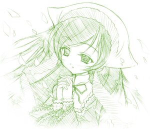Rating: Safe Score: 0 Tags: 1girl artist_request dress frills green_theme hands_clasped heterochromia image interlocked_fingers juliet_sleeves long_hair long_sleeves looking_at_viewer monochrome own_hands_together rozen_maiden simple_background solo suiseiseki twintails upper_body white_background User: admin