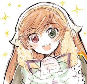 Rating: Safe Score: 0 Tags: +_+ 1girl :d blush diffraction_spikes frills glint green_eyes image long_sleeves open_mouth simple_background sketch smile solo sparkle sparkle_background sparkling_eyes suiseiseki upper_body User: admin