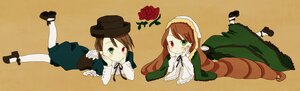 Rating: Safe Score: 0 Tags: 3girls brown_hair dress flower green_dress green_eyes hat heterochromia image long_hair long_sleeves looking_at_viewer lying multiple_girls on_stomach pair pantyhose red_eyes rose shoes siblings sisters smile souseiseki suiseiseki twins User: admin