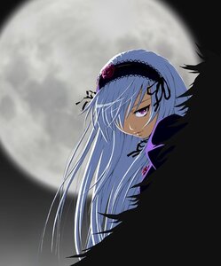 Rating: Safe Score: 0 Tags: 1girl black_ribbon flower frills full_moon hair_over_one_eye hairband image lolita_hairband long_hair looking_at_viewer moon purple_eyes ribbon rose silver_hair solo suigintou User: admin