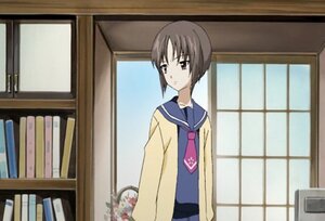 Rating: Safe Score: 0 Tags: 1girl bangs blue_sailor_collar book bookshelf brown_eyes brown_hair cardigan expressionless human image indoors kashiwaba_tomoe kita_high_school_uniform long_sleeves nagato_yuki open_cardigan sailor_collar school_uniform screenshot serafuku short_hair solo standing window User: admin