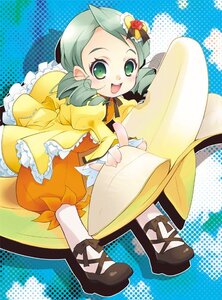 Rating: Safe Score: 0 Tags: 1girl drill_hair flower green_eyes green_hair hair_ornament halftone halftone_background image kanaria long_sleeves open_mouth polka_dot polka_dot_background short_hair smile solo twin_drills User: admin