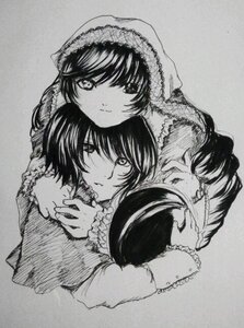 Rating: Safe Score: 0 Tags: fur_trim graphite_(medium) greyscale hat hug image long_sleeves looking_at_viewer monochrome pair smile souseiseki suiseiseki traditional_media User: admin