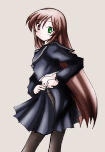 Rating: Safe Score: 0 Tags: 1girl auto_tagged black_legwear brown_hair green_eyes heterochromia image long_hair long_sleeves looking_at_viewer pantyhose pleated_skirt school_uniform serafuku simple_background skirt skirt_lift solo standing suiseiseki underwear User: admin