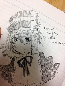 Rating: Safe Score: 0 Tags: 1girl blush closed_mouth hat image monochrome neck_ribbon ribbon short_hair solo souseiseki User: admin
