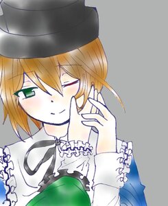 Rating: Safe Score: 0 Tags: 1girl black_headwear blonde_hair blush dress frills green_dress green_eyes grey_background hat image long_sleeves one_eye_closed ribbon short_hair simple_background smile solo solo_focus souseiseki User: admin