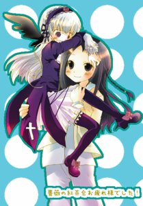 Rating: Safe Score: 0 Tags: 2girls black_wings blush dress frills hairband halftone halftone_background image kakizaki_megu long_hair long_sleeves looking_at_viewer multiple_girls pantyhose polka_dot polka_dot_background smile solo suigintou wings User: admin