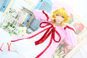 Rating: Safe Score: 0 Tags: 1girl basket birdcage blonde_hair blue_eyes blurry building cage curtains depth_of_field dress flower hinaichigo long_sleeves looking_at_viewer ribbon smile solo striped vertical_stripes User: admin