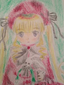 Rating: Safe Score: 0 Tags: 1girl bangs blonde_hair blush image long_hair looking_at_viewer shinku solo stuffed_animal stuffed_bunny traditional_media User: admin
