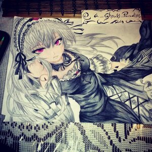 Rating: Safe Score: 0 Tags: 1girl detached_collar dress frills hairband image lolita_hairband long_hair long_sleeves looking_at_viewer pink_eyes ribbon solo suigintou text_focus traditional_media wings User: admin
