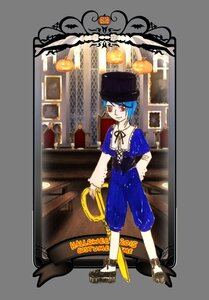 Rating: Safe Score: 0 Tags: 1girl blue_hair halloween hat image jack-o'-lantern lantern red_eyes short_hair smile solo souseiseki User: admin