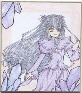 Rating: Safe Score: 0 Tags: 1girl barasuishou black_hair dress image long_hair long_sleeves looking_at_viewer photo puffy_sleeves shikishi solo traditional_media very_long_hair yellow_eyes User: admin