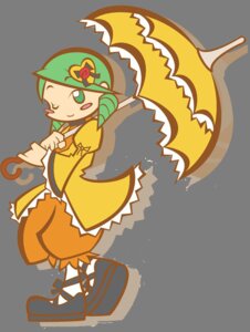 Rating: Safe Score: 0 Tags: 1girl dress full_body green_eyes green_hair hat image kanaria one_eye_closed pokemon_(creature) solo striped tongue tongue_out umbrella User: admin