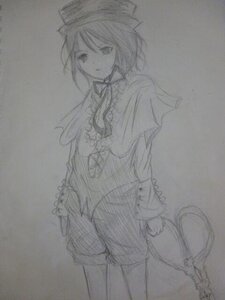 Rating: Safe Score: 0 Tags: 1girl capelet closed_mouth hat holding image long_hair long_sleeves monochrome short_hair shorts sketch solo souseiseki standing traditional_media usami_renko User: admin