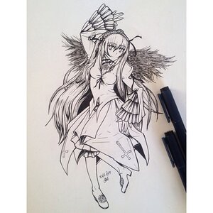 Rating: Safe Score: 0 Tags: 1girl akemi_homura dress feathered_wings frills gloves greyscale image long_hair monochrome photo solo suigintou traditional_media wings User: admin