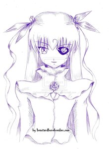 Rating: Safe Score: 0 Tags: 1girl barasuishou dress flower hair_ribbon image long_hair long_sleeves looking_at_viewer monochrome ribbon rose simple_background solo traditional_media two_side_up upper_body white_background User: admin