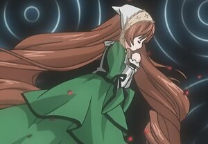 Rating: Safe Score: 0 Tags: 1girl brown_hair dress green_dress head_scarf image long_hair long_sleeves solo standing suiseiseki very_long_hair User: admin