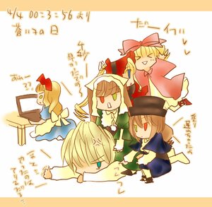 Rating: Safe Score: 0 Tags: >_< angry blonde_hair blue_eyes bow dress green_eyes head_scarf heterochromia hina_ichigo image long_sleeves multiple multiple_girls pink_bow red_eyes suiseiseki tagme User: admin