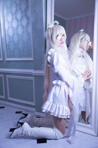 Rating: Safe Score: 0 Tags: 1girl boots curtains dress flower hair_flower hair_ornament high_heels indoors kirakishou long_hair sitting solo white_dress white_flower white_hair white_rose window User: admin