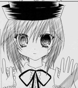 Rating: Safe Score: 0 Tags: 1girl blush eyebrows_visible_through_hair greyscale hat image looking_at_viewer monochrome nagae_iku ribbon short_hair solo souseiseki upper_body User: admin