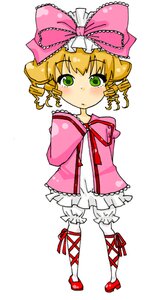 Rating: Safe Score: 0 Tags: 1girl blonde_hair bloomers blush bow dress drill_hair frills full_body green_eyes hair_bow hina_ichigo hinaichigo image long_sleeves looking_at_viewer pink_bow ribbon shoes short_hair solo standing underwear white_background white_bloomers User: admin