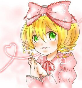 Rating: Safe Score: 0 Tags: 1girl auto_tagged blonde_hair blush bow dress frills green_eyes hair_bow heart hina_ichigo hinaichigo image long_sleeves looking_at_viewer pink_bow pink_dress ribbon short_hair smile solo User: admin