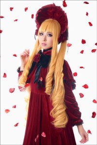 Rating: Safe Score: 0 Tags: 1girl blonde_hair blue_eyes bonnet dress drill_hair flower lips long_hair looking_at_viewer nail_polish petals red_rose rose rose_petals shinku solo striped vertical-striped_dress vertical_stripes User: admin