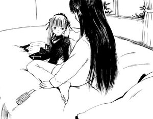 Rating: Safe Score: 0 Tags: 2girls barefoot bed curtains greyscale hairband image kakizaki_megu lolita_hairband long_hair long_sleeves monochrome multiple_girls sitting solo suigintou window User: admin