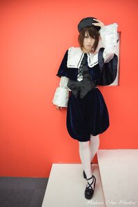 Rating: Safe Score: 0 Tags: 1girl bangs brown_hair dated dress full_body hat jewelry lips long_sleeves necklace red_background shoes short_hair solo souseiseki standing white_legwear User: admin
