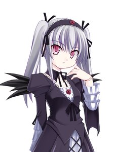 Rating: Safe Score: 0 Tags: 1girl atsushima_you black_ribbon bow cross detached_collar doll_joints dress flower frills hair_bow hair_ribbon hairband image joints lolita_fashion lolita_hairband long_hair long_sleeves looking_at_viewer pale_skin photoshop_(medium) pink_eyes red_flower ribbon rose rozen_maiden silver_hair simple_background solo striped suigintou twintails white_background wings User: admin
